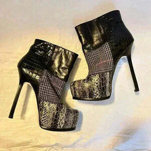 Bebe Women’s Size 8 Patchwork Croc Animal Print Stiletto Platform Booties